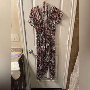 Leopard print faux wrap dress with tie belt